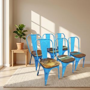 Chaises de salle à manger d'extérieur pas chères pour café et restaurant, style industriel, vintage, en métal, avec assise en bois, imperméables et écologiques - Product Image 1