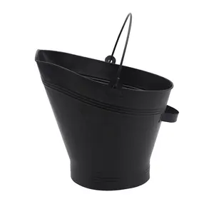 Black Eco-friendly Galvanized Iron Ash Bucket Coal Holder Fireplace Charcoal Bucket Ash Can Pellet Bucket Wood Pellet Container