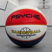 Ballon de basketball Psyche à haute adhérence, hygroscopique, en PU, rouge+bleu+blanc, durable, pour entraînement et jeu en intérieur/extérieur, modèle HF-3001