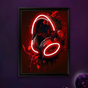 Headphones LED picture frame neon indoor hanging <b>wall</b> decoration luminous hanging painting USB powered <b>dimmable</b> ambient <b>light</b> 5V - Product Image 1