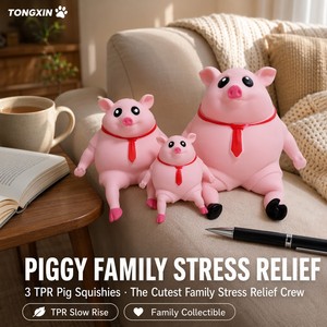 Lot de 3 Figurines <span class=keywords><strong>Cochon</strong></span> Famille TPR Squishy à Remontée Lente, Jouet Anti-Stress à Presser, Cadeau de Collection pour Bureau, Vente en Gros TONGXIN - Product Image 3