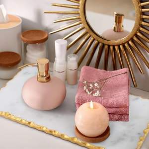 Plateau en marbre direct d'usine avec bord doré Plateau de service de décoration intérieure Plateau de vanité de bijoux luxueux - Product Image 3