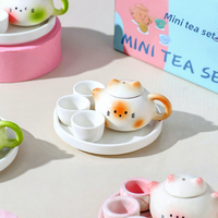 Mini théière en céramique double face peinte au pistolet, motif oreilles de chat, célèbre sur internet, pour la décoration de boissons et comme petite tasse à thé délicate et fraîche