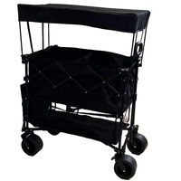 Chariot pliable à double couche, capacité 440 lb, chariot utilitaire pliable avec auvent et table en aluminium pour le camping, la plage et les courses