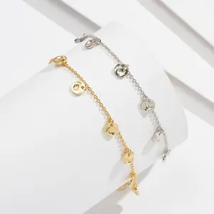 RINNTIN SA75 14K Gold Plated Tassel Round Charms Anklet Bracelet Sterling Silver Link Chain Anklet For Girls Foot Jewelry