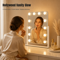 Miroir de Maquillage LED 12 Ampoules avec Haut-Parleur Bluetooth, Tactile, Intensité Réglable, Rechargeable, pour Salon, Studio de Streaming en Direct, Vente en Gros
