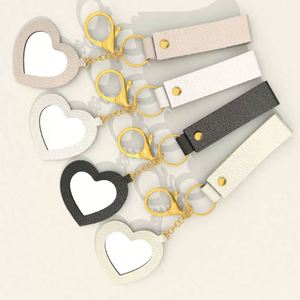 Wholesale Heart <b>Mirror</b> Pu Leather Keychain Customizable Multi-Color Wristlet Ring Key Pendant Valentine Day for Women - Product Image 2
