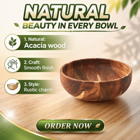 Natural House Petit bol à salade rond en bois d'acacia de 6 pouces pour légumes, fruits et collations