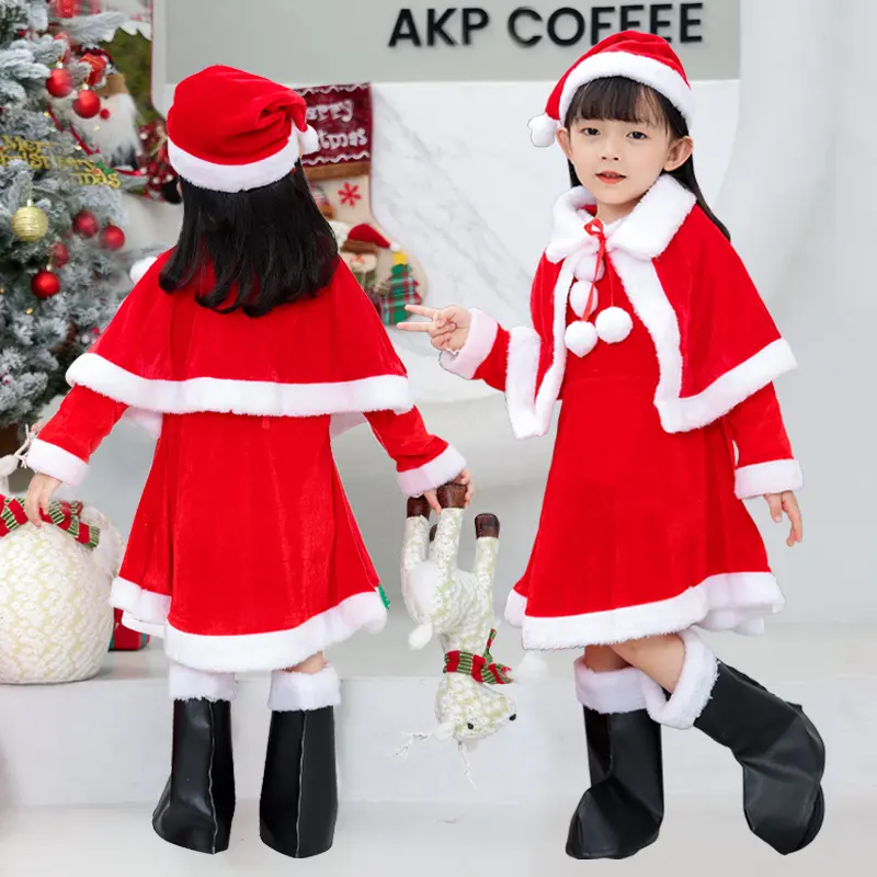 子供のためのドレスとスーツを備えた卸売女の子のサンタクロースコスチュームクリスマス衣装カーニバルパーティーギフトドレスアップ