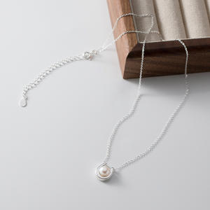 Collier exquis en argent S925, version coréenne, à double boucle, avec perle simple D7443, pour un style élégant, décoration de cou - Product Image 4