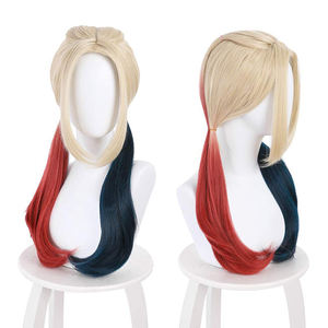 Peluca de películas y programas de televisión europeos y americanos del mismo estilo Suicide <span class=keywords><strong>Squad</strong></span> Harley Quinn Blue and Red Double Ponytail Long Hair - Product Image 6