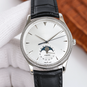 Men's Elegant <b>Automatic</b> Mechanical Wristwatch Moon Phase Date Diamond Bezel Leather Band for Daily and Formal Use - Product Image 2