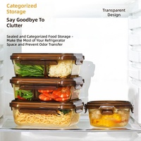 Boîte alimentaire en verre ambré durable, compartimentée, hermétique, anti-fuite, compatible micro-ondes, pour la préparation des repas au bureau et le stockage des aliments