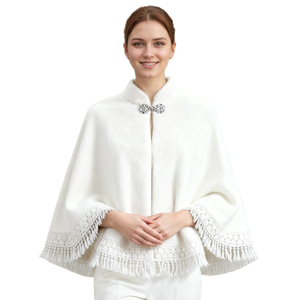 Women Elegant Faux Fur Cardigan <b>Shawl</b> Tassel Trim Sleeve Capelet Rhinestones Pearls Cloak for <b>Wedding</b> Party Outwear - Product Image 2