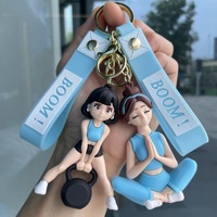 Porte-clés tendance 'Trendy Workout Buddy' en PVC 3D mignon, motif fille fitness, avec cordon, pour les amateurs de gym, cadeaux de fête, vente en gros