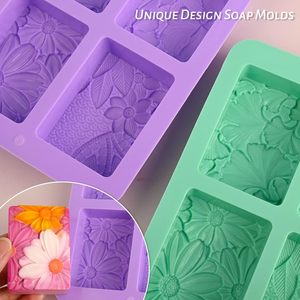 <span class=keywords><strong>Molde</strong></span> de jabón <span class=keywords><strong>rectangular</strong></span> LifeTop, moldes de silicona con patrón de flores rectangulares <span class=keywords><strong>3D</strong></span> para jabón hecho a mano, bombas de baño, velas, chocolate - Product Image 5