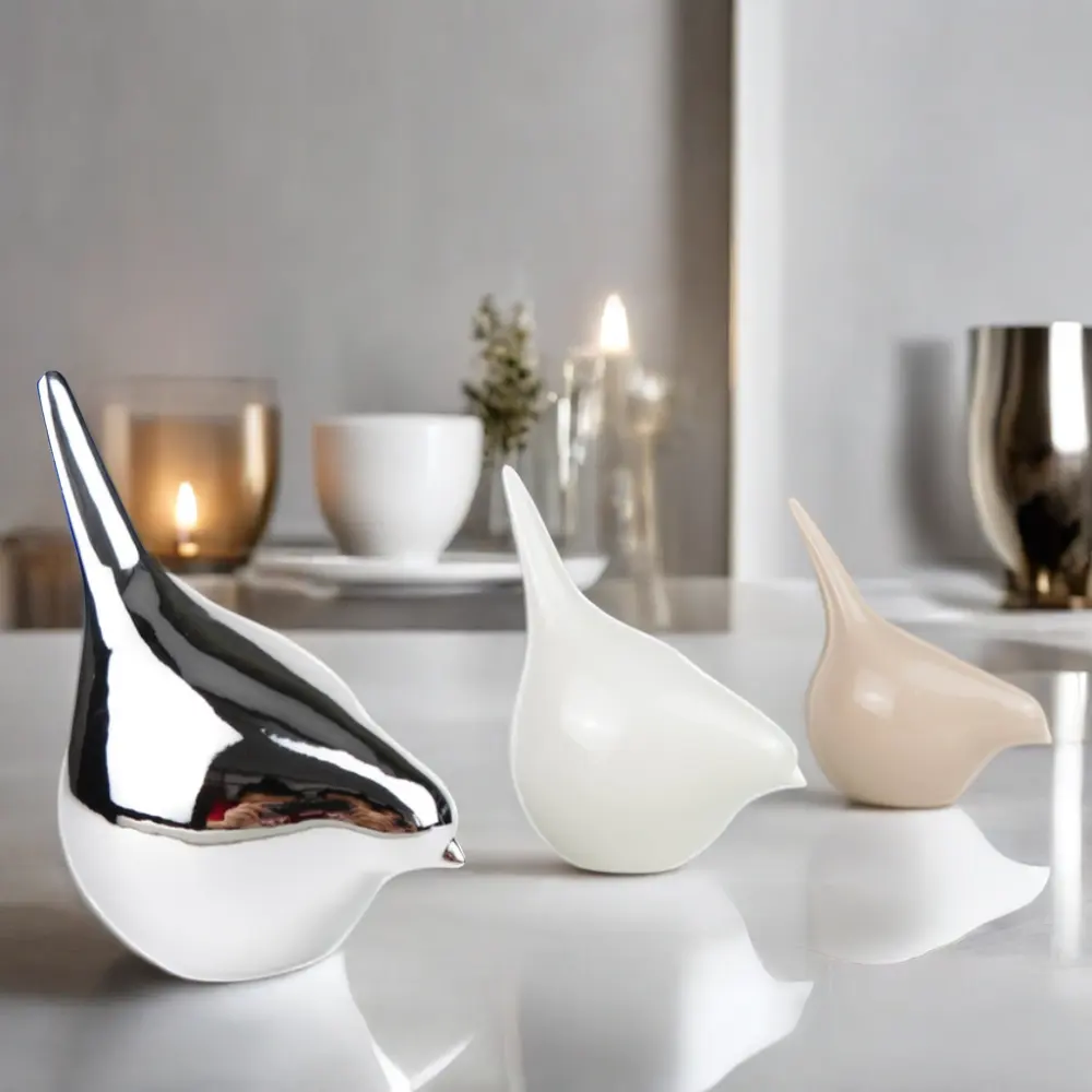 Elegante moderne minimalistische Keramik-Vogeldekoration glänzendes weißes Porzellan-Vogel-Set Heim-Interior-Design Box für den täglichen Gebrauch Kinder