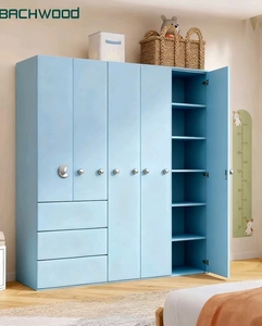 Tủ quần áo trẻ em màu xanh nhạt bachwood với ngăn kéo và núm trang trí tủ quần áo trẻ em có thể tùy chỉnh tủ quần áo gỗ rắn - Product Image 2