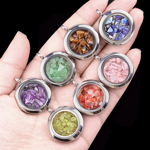 Fashion Raw Crystal Pendant Necklace Steel Living Memory Floating <strong>Locket</strong> Tumbled Gemstone Women/Men's Luck Healing - Product Image 5