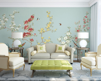 Papier Peint Mural Personnalisé Imprimé en 3D Motifs Chinoiserie Fleurs et Oiseaux Peinture Chinoise Peinte à la Main