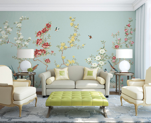 Carta da Parati Murale 3D Personalizzata con Motivi Chinoiserie di Fiori e Uccelli, Design Dipinto a Mano in Stile Cinese, Adesivo Murale - Product Image 2