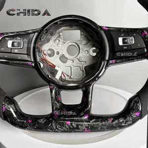 Volante de gamuza con luz LED de transporte de carbono forjado flotante rosa de alta calidad compatible con Golf Polo Jetta para modificación de Volkswagen - Product Image 6