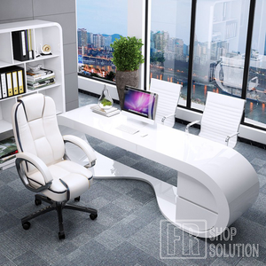 Scrivania Moderna Bianca su Misura con Bordi Curvi per CEO e Manager - Product Image 5