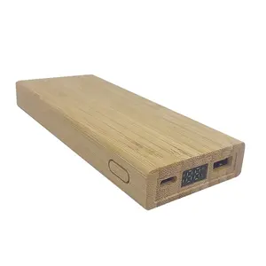 Nouvelle tendance banque d'alimentation à charge super rapide 10000mAh PD20W banque d'énergie en bois de bambou 22.5W rapide avec affichage LED