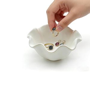 Ciotola in <span class=keywords><strong>Ceramica</strong></span> Bianca con Bordo Ondulato per Gioielli, Portaoggetti per Anelli, Orecchini, Collane, Decorazione per la Casa - Product Image 6