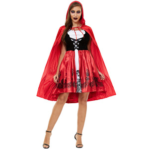 Disfraz de Caperucita Roja de talla grande para Halloween, capa roja, disfraz de cosplay para mujeres adultas, conjunto de uniforme. - Product Image 1