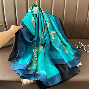 Wholesale 2024 Flower Pashmina Scarf Silk Hijab Shawl Long Scarf With Fower Printed HeadWrap