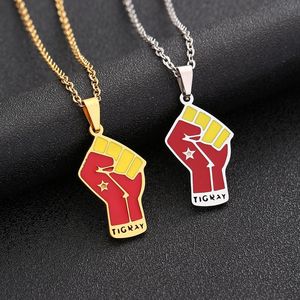 Collana e Accessori alla Moda e Versatili con Ciondolo <span class=keywords><strong>a</strong></span> Forma di Mappa e Bandiera della Regione di Tigray in Etiopia, in Acciaio Inossidabile con Pugno di Tigray - Product Image 1