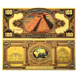 Ensemble de billets de banque imprimés en feuille d'or double face 24 carats, Sept Merveilles du Monde, 100 pièces, collection de devises, cadeau, Machu Picchu, Taj Mahal - Product Image 2