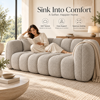 Canapé moderne confortable en PU doux et moelleux, avec dossier incurvé à cannelures carrées, profil bas, assise large modulaire