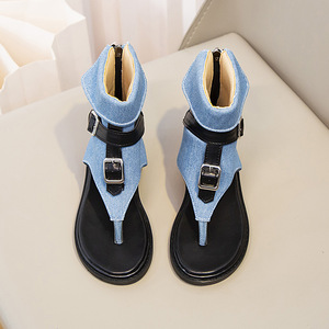 Sandales d'été pour enfants en gros – Tongs en jean tendance pour filles, sandales montantes à fermeture éclair arrière - Product Image 4