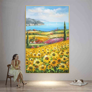 100% <span class=keywords><strong>peinture</strong></span> à l'huile peinte à la main <span class=keywords><strong>champ</strong></span> <span class=keywords><strong>de</strong></span> <span class=keywords><strong>tournesol</strong></span> jaune texturé toile <span class=keywords><strong>peinture</strong></span> à l'huile moderne or <span class=keywords><strong>peinture</strong></span> - Product Image 5