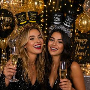 Serre-tête Happy Top avec paillettes, design chapeau, or et argent, pour fête du Nouvel An - Product Image 2