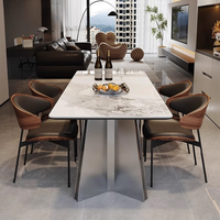 Mesa de Comedor, Estilo Italiano de Lujo Ligero con Detalles Metálicos, Opción de Personalización, Juego de Comedor Rectangular Minimalista con Sillas Modernas
