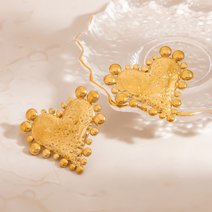 Heart-Shaped Stud <b>Earrings</b> 18K Gold Color Zinc Alloy Stainless Steel <b>Post</b> Gift Fashion Jewelry - Product Image 2