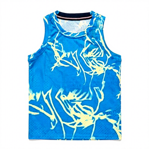 Débardeur sans manches pour hommes, imprimé bleu et jaune, col rond, vêtements de sport à séchage rapide - Product Image 1