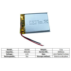 도매 리튬 폴리머 배터리 403040 3.7V <span class=keywords><strong>400</strong></span> <span class=keywords><strong>Mah</strong></span> 충전식 리튬 이온 배터리 스마트 워치 - Product Image 2