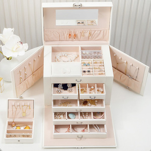 Boîte de rangement pour bijoux en cuir de luxe, grande capacité, haute qualité, multi-couches, pour bagues, colliers, boucles d'oreilles, cadeau de fête - Product Image 1