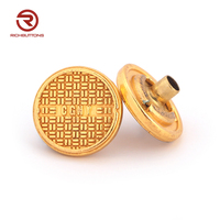 Kancing Tekan Kuningan Custom Logo Rich Button, 4 Bagian, Bulat, Dapat Dicuci, Bahan Zinc Alloy, 11mm 12mm, Aksesoris Pakaian