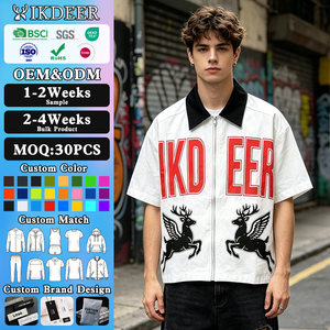T-shirt oversize zippé à manches courtes pour <span class=keywords><strong>homme</strong></span>, style universitaire, streetwear d'été, avec imprimé graphique audacieux sur toute la surface et col contrastant - Product Image 1