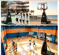 Support de basket-ball réglable avec système de levage mobile et coussinets de protection pour enfants, pour terrains intérieurs et extérieurs