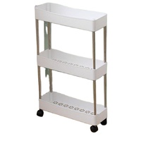 Chariot de cuisine en plastique pliable à 3 niveaux en forme de rectangle pour le rangement des légumes avec crochets pour la salle de bain