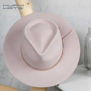 HUAYI HATS Custom Spring Actividades al aire libre Wide <span class=keywords><strong>Stif</strong></span> Brim Pink Wool Medium Fedora Hat para mujeres de lujo - Product Image 3