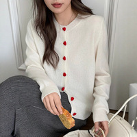 Kardigan Rajut Mohair Musim Gugur Wanita Gaya Korea Kerah Bulat Lengan Panjang Lembut Pakaian Luar Kasual