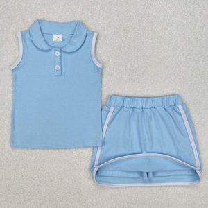 Ensemble de jupe-short de tennis d'été pour petite fille, chemise polo sans manches à col Peter Pan et jupe-short assortie, tenue 2 pièces - Product Image 5
