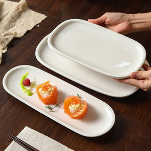 Juego de Platos de Cerámica Ovalados Blancos Brillantes, Plato Largo para Servir <span class=keywords><strong>Sushi</strong></span>, Aperitivos y Postres en Casa o en Restaurantes - Product Image 1